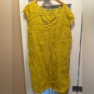 Lungo L'Arno Lemon Yellow Linen Dress detailed embroidery made in Italy SZ 2X